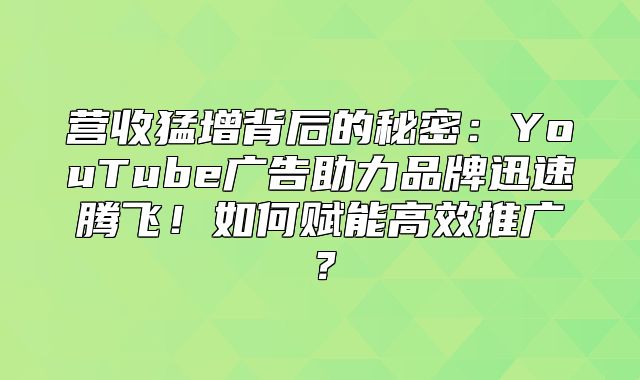 营收猛增背后的秘密：YouTube广告助力品牌迅速腾飞！如何赋能高效推广？