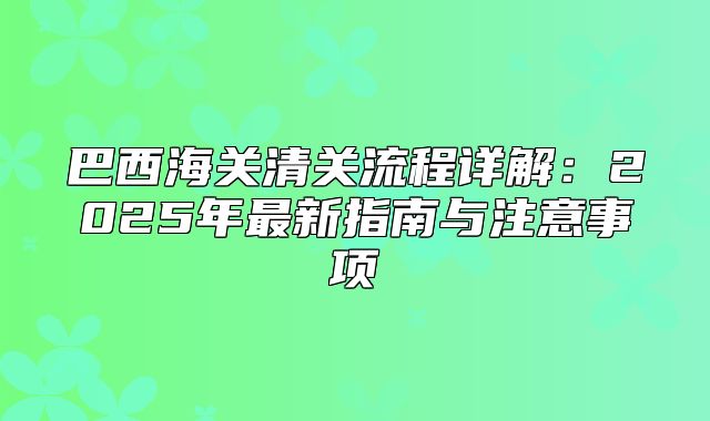 巴西海关清关流程详解：2025年最新指南与注意事项