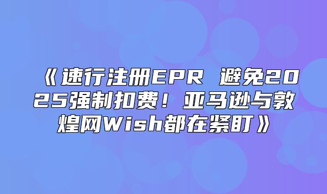 速行注册EPR避免2025强制扣费！亚马逊与敦煌网Wish都在紧盯