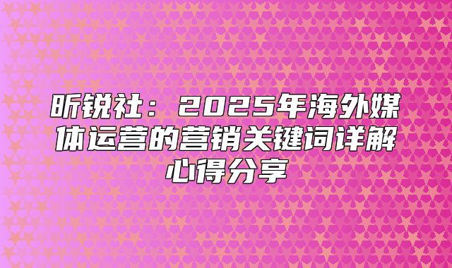 昕锐社：2025年海外媒体运营的营销关键词详解心得分享