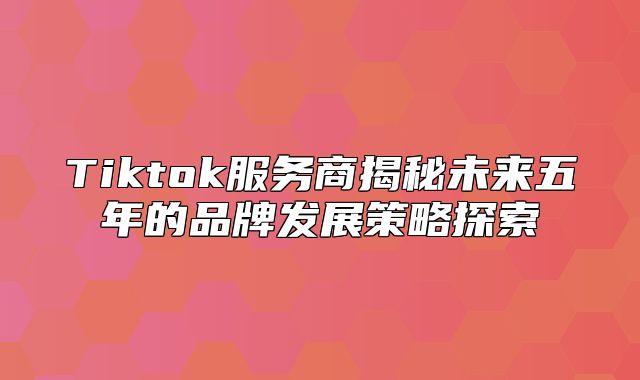 Tiktok服务商揭秘未来五年的品牌发展策略探索