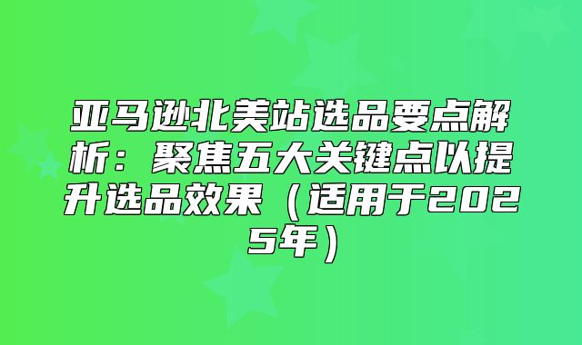 亚马逊北美站选品要点解析：聚焦五大关键点以提升选品效果适用于2025年