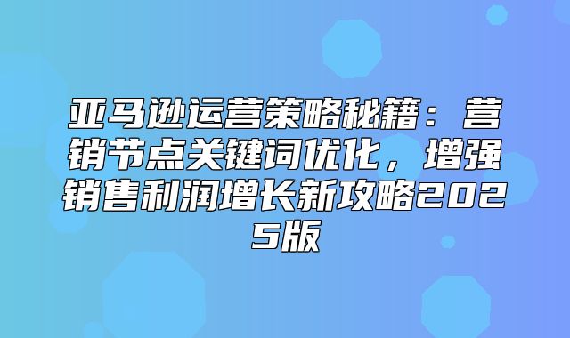 亚马逊运营策略秘籍：营销节点关键词优化，增强销售利润增长新攻略2025版