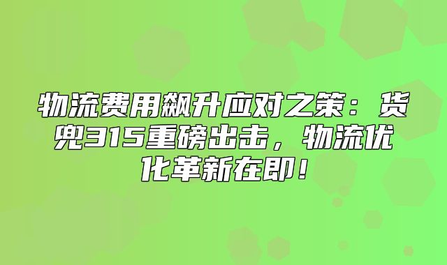 物流费用飙升应对之策：货兜315重磅出击，物流优化革新在即！