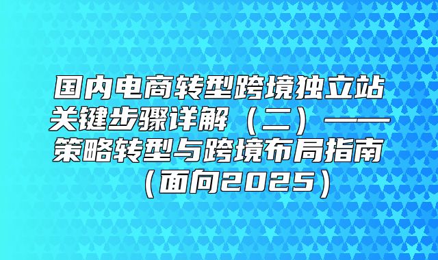 国内电商转型跨境独立站关键步骤详解二——策略转型与跨境布局指南面向2025