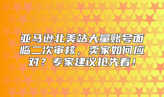 亚马逊北美站大量账号面临二次审核，卖家如何应对？专家建议抢先看！