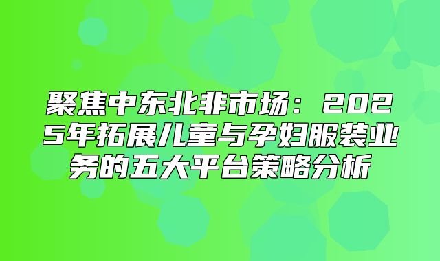 聚焦中东北非市场：2025年拓展儿童与孕妇服装业务的五大平台策略分析