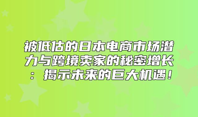 被低估的日本电商市场潜力与跨境卖家的秘密增长：揭示未来的巨大机遇！