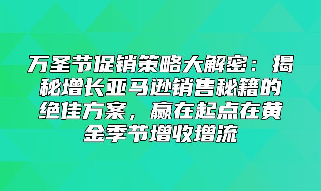 万圣节促销策略大解密：揭秘增长亚马逊销售秘籍的绝佳方案，赢在起点在黄金季节增收增流