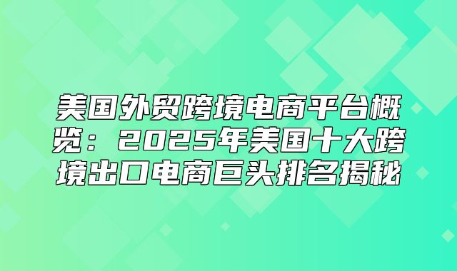 美国外贸跨境电商平台概览：2025年美国十大跨境出口电商巨头排名揭秘