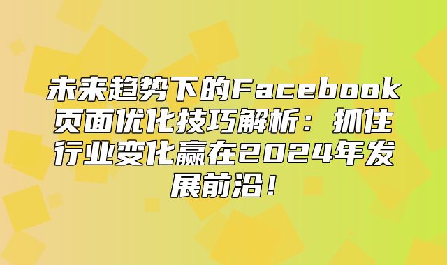 未来趋势下的Facebook页面优化技巧解析：抓住行业变化赢在2025年发展前沿！