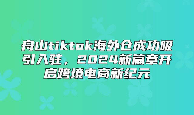 舟山tiktok海外仓成功吸引入驻，2025新篇章开启跨境电商新纪元