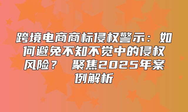 跨境电商商标侵权警示：如何避免不知不觉中的侵权风险？ 聚焦2025年案例解析