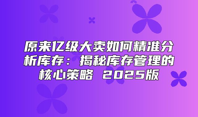 原来亿级大卖如何精准分析库存：揭秘库存管理的核心策略 2025版