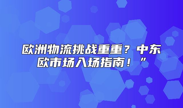 欧洲物流挑战重重？中东欧市场入场指南！”