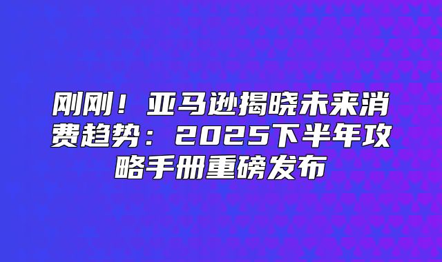 刚刚！亚马逊揭晓未来消费趋势：2025下半年攻略手册重磅发布