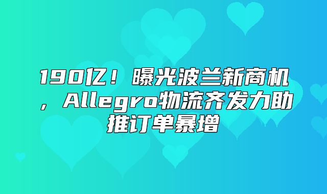 190亿！曝光波兰新商机，Allegro物流齐发力助推订单暴增