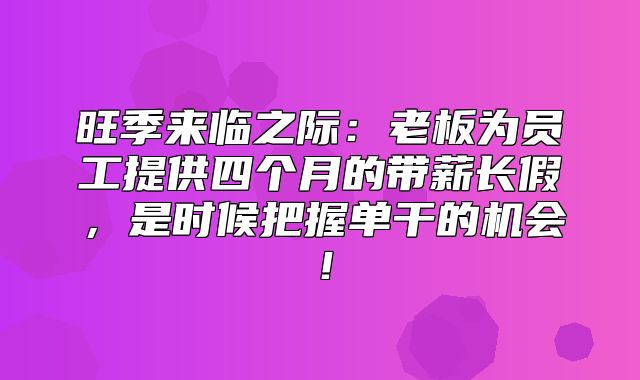 旺季来临之际：老板为员工提供四个月的带薪长假，是时候把握单干的机会！