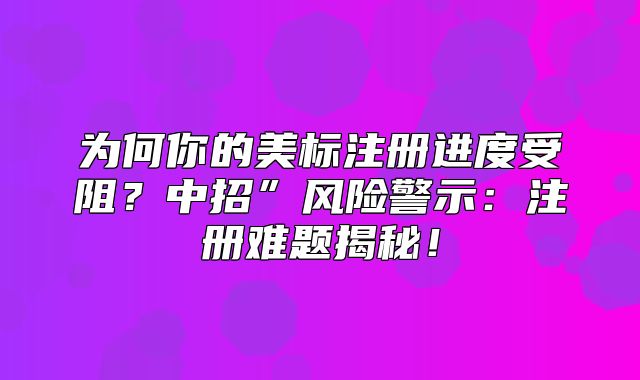 为何你的美标注册进度受阻？中招”风险警示：注册难题揭秘！