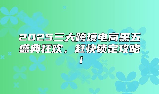 2025三大跨境电商黑五盛典狂欢，赶快锁定攻略！