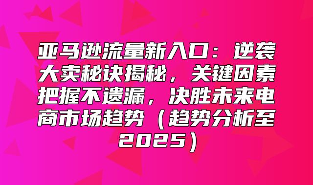 亚马逊流量新入口：逆袭大卖秘诀揭秘，关键因素把握不遗漏，决胜未来电商市场趋势趋势分析至2025