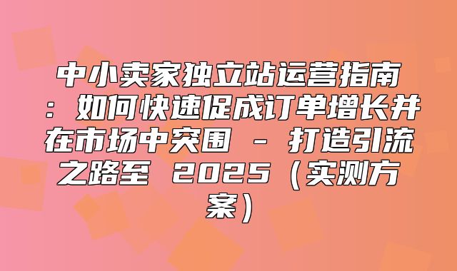 中小卖家独立站运营指南：如何快速促成订单增长并在市场中突围 - 打造引流之路至 2025实测方案