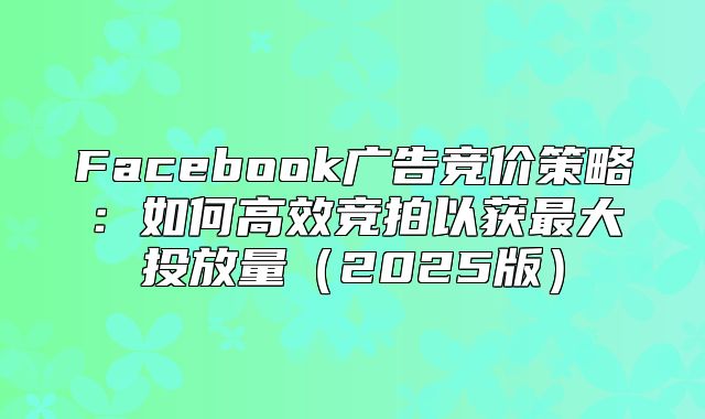 Facebook广告竞价策略：如何高效竞拍以获最大投放量2025版