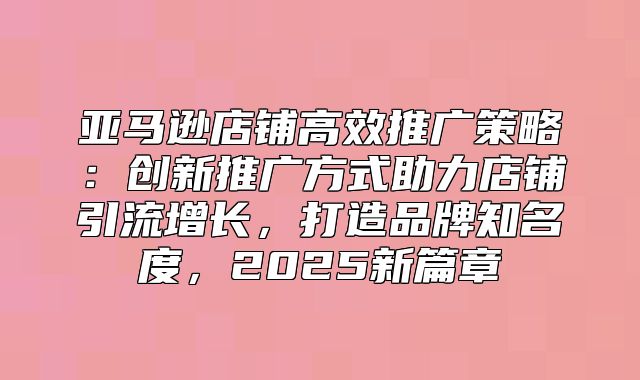 亚马逊店铺高效推广策略：创新推广方式助力店铺引流增长，打造品牌知名度，2025新篇章