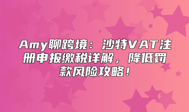 Amy聊跨境：沙特VAT注册申报缴税详解，降低罚款风险攻略！