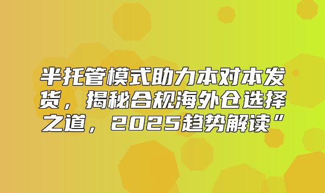 半托管模式助力本对本发货，揭秘合规海外仓选择之道，2025趋势解读”