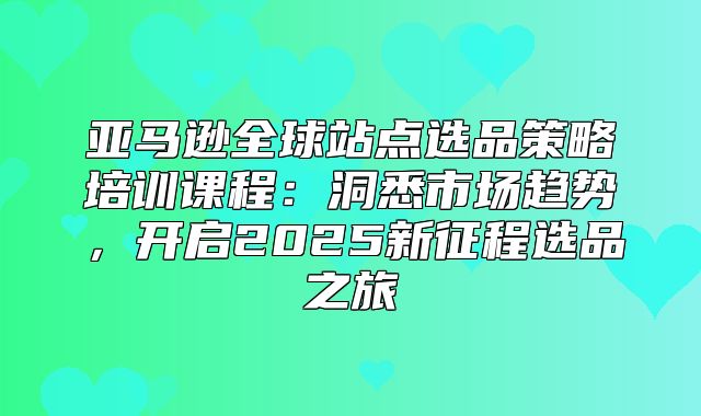 亚马逊全球站点选品策略培训课程：洞悉市场趋势，开启2025新征程选品之旅