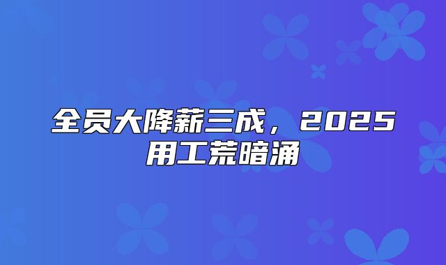 全员大降薪三成，2025用工荒暗涌