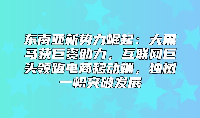 东南亚新势力崛起：大黑马获巨资助力，互联网巨头领跑电商移动端，独树一帜突破发展