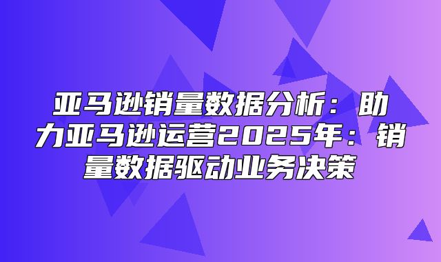 亚马逊销量数据分析：助力亚马逊运营2025年：销量数据驱动业务决策