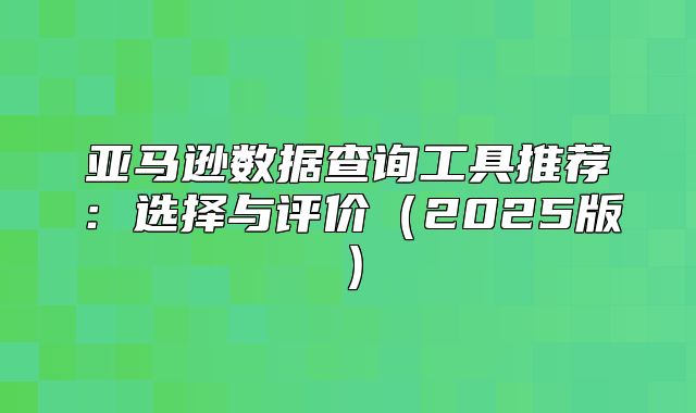 亚马逊数据查询工具推荐：选择与评价2025版