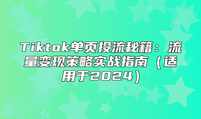 Tiktok单页投流秘籍：流量变现策略实战指南适用于2025