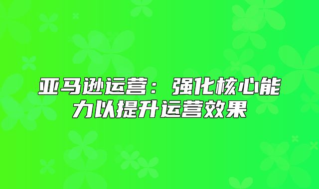 亚马逊运营：强化核心能力以提升运营效果