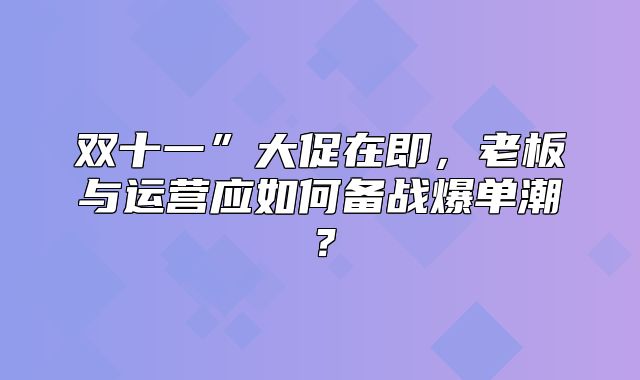 双十一”大促在即，老板与运营应如何备战爆单潮？
