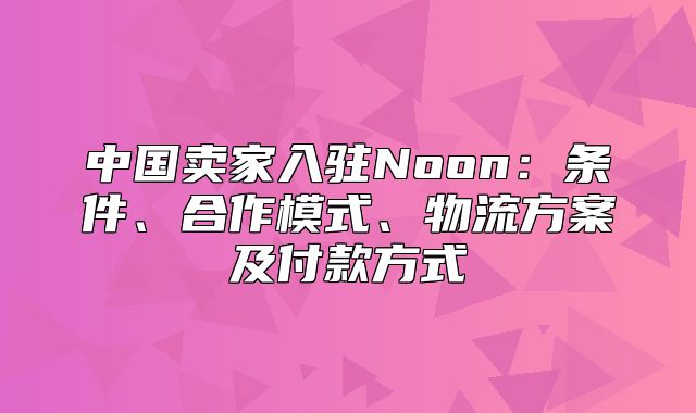 中国卖家入驻Noon：条件、合作模式、物流方案及付款方式