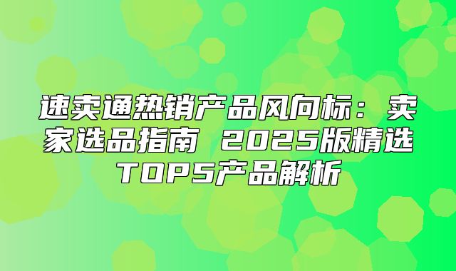 速卖通热销产品风向标：卖家选品指南 2025版精选TOP5产品解析