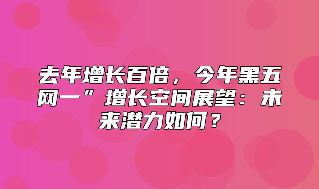 去年增长百倍，今年黑五网一”增长空间展望：未来潜力如何？