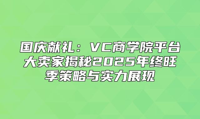 国庆献礼：VC商学院平台大卖家揭秘2025年终旺季策略与实力展现