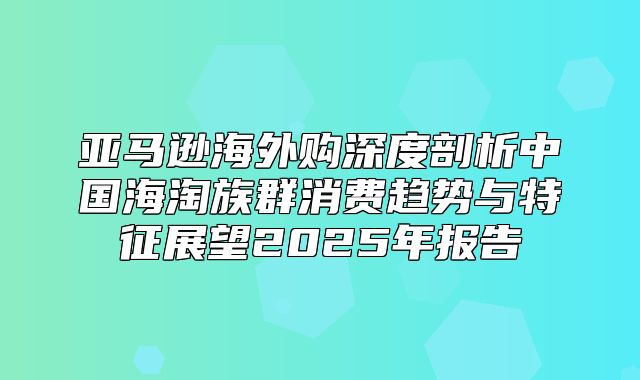 亚马逊海外购深度剖析中国海淘族群消费趋势与特征展望2025年报告
