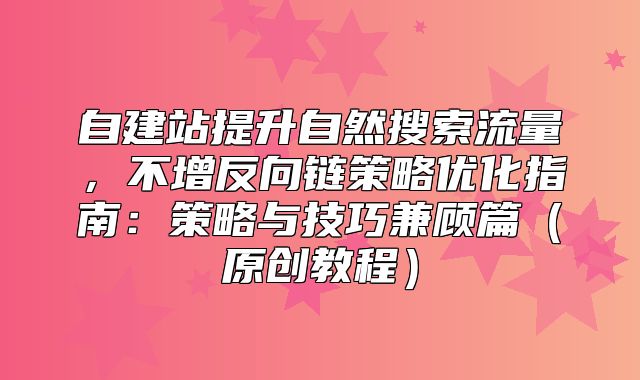 自建站提升自然搜索流量，不增反向链策略优化指南：策略与技巧兼顾篇原创教程