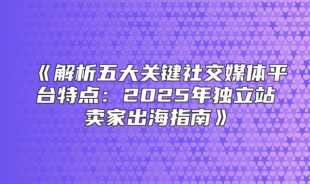 解析五大关键社交媒体平台特点：2025年独立站卖家出海指南