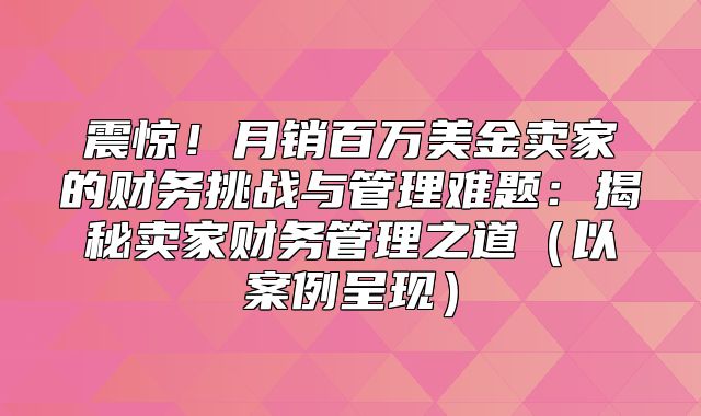 震惊！月销百万美金卖家的财务挑战与管理难题：揭秘卖家财务管理之道以案例呈现