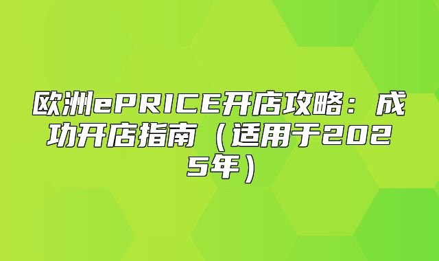 欧洲ePRICE开店攻略：成功开店指南适用于2025年