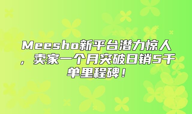 Meesho新平台潜力惊人，卖家一个月突破日销5千单里程碑！
