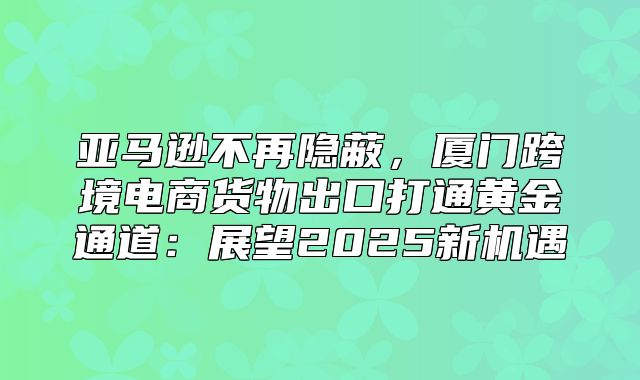亚马逊不再隐蔽，厦门跨境电商货物出口打通黄金通道：展望2025新机遇