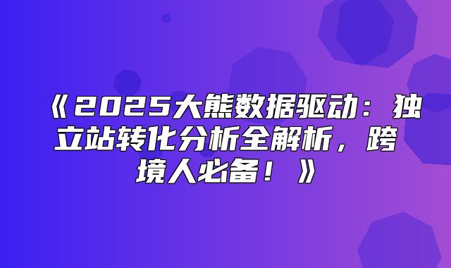 2025大熊数据驱动：独立站转化分析全解析，跨境人必备！
